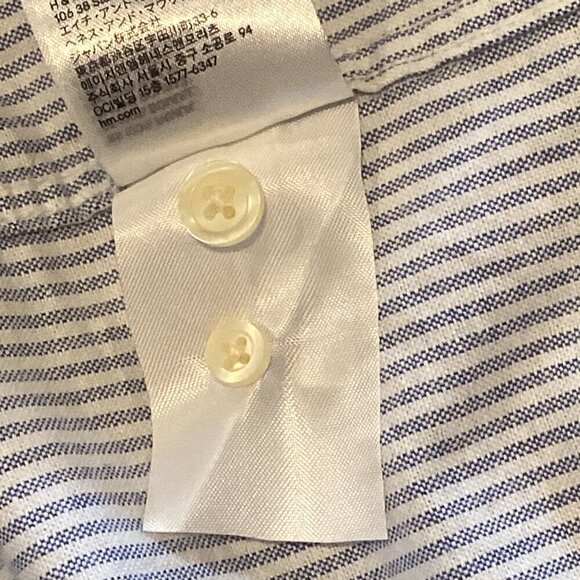 H&M LOGG Regular Fit Men's L Blue & White Striped Cotton Button Down Shirt 243L - Picture 6 of 6